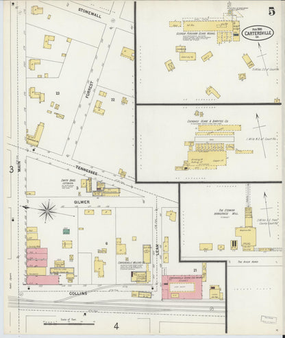 Sanborn Fire Insurance Map from Cartersville, Bartow County, Georgia (1900), Sheet #0005 - Complete Map Set gallery image, historic Sanborn map, vintage wall art, Georgia Georgia
