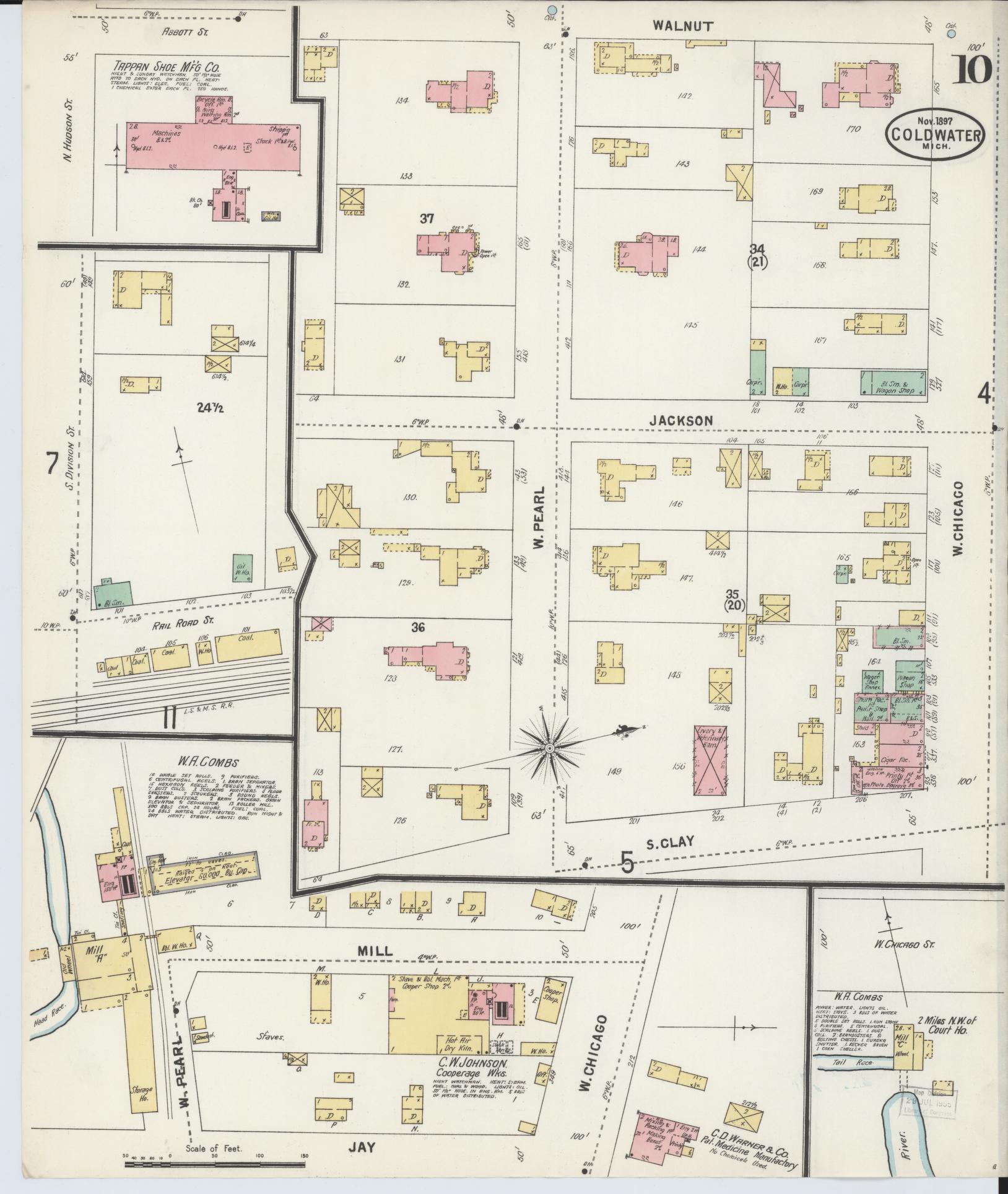 Sanborn Fire Insurance Map from Coldwater, Branch County, Michigan (1897), Sheet #0010 - Complete Map Set gallery image, historic Sanborn map, vintage wall art, Michigan Michigan