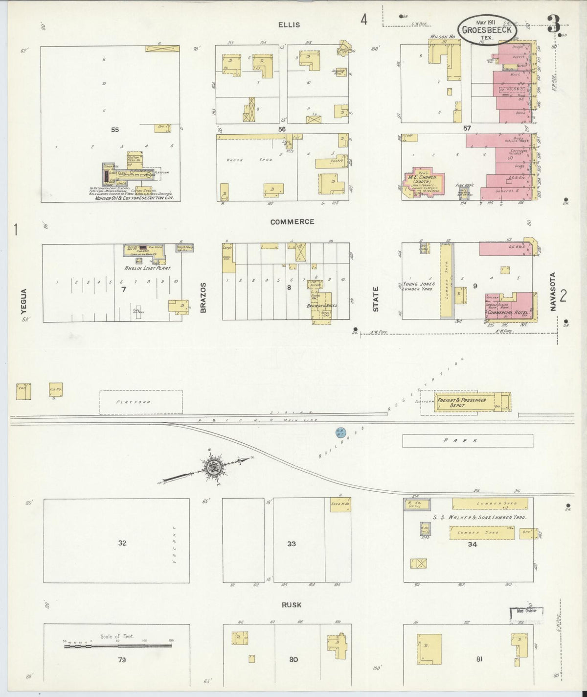 Sanborn Fire Insurance Map from Groesbeck, Limestone County, Texas (1911), Sheet #0003 - Complete Map Set gallery image, historic Sanborn map, vintage wall art, Texas Texas
