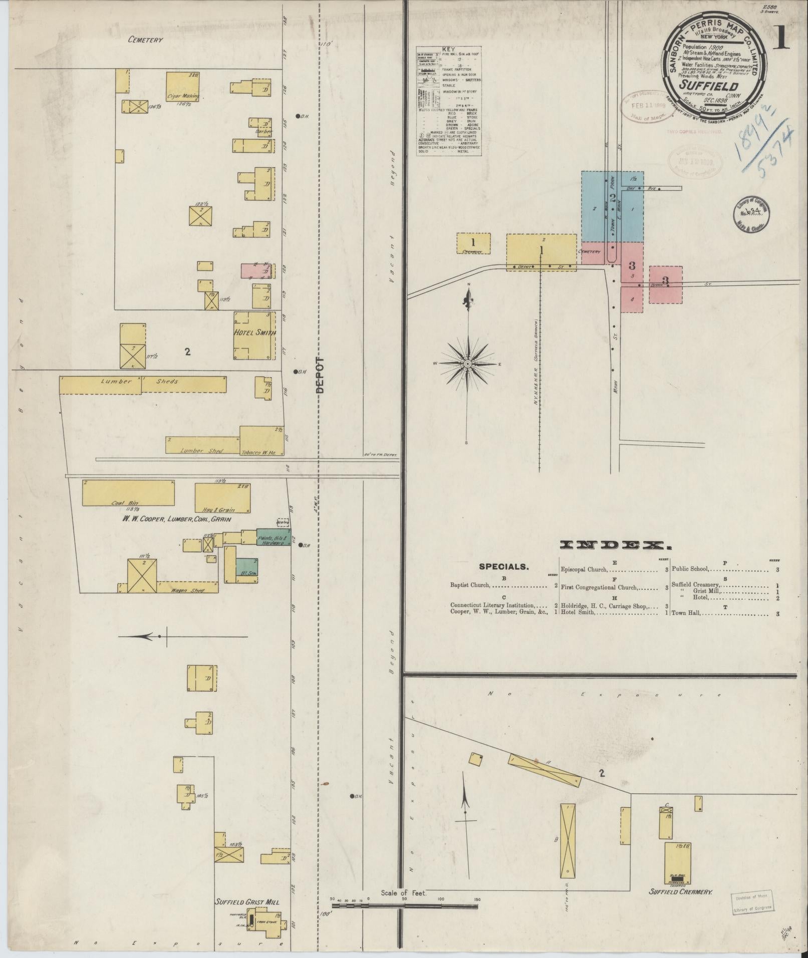Sanborn Fire Insurance Map from Suffield, Hartford County, Connecticut (1898), Sheet #0001 - Complete Map Set gallery image, historic Sanborn map, vintage wall art, Connecticut Connecticut