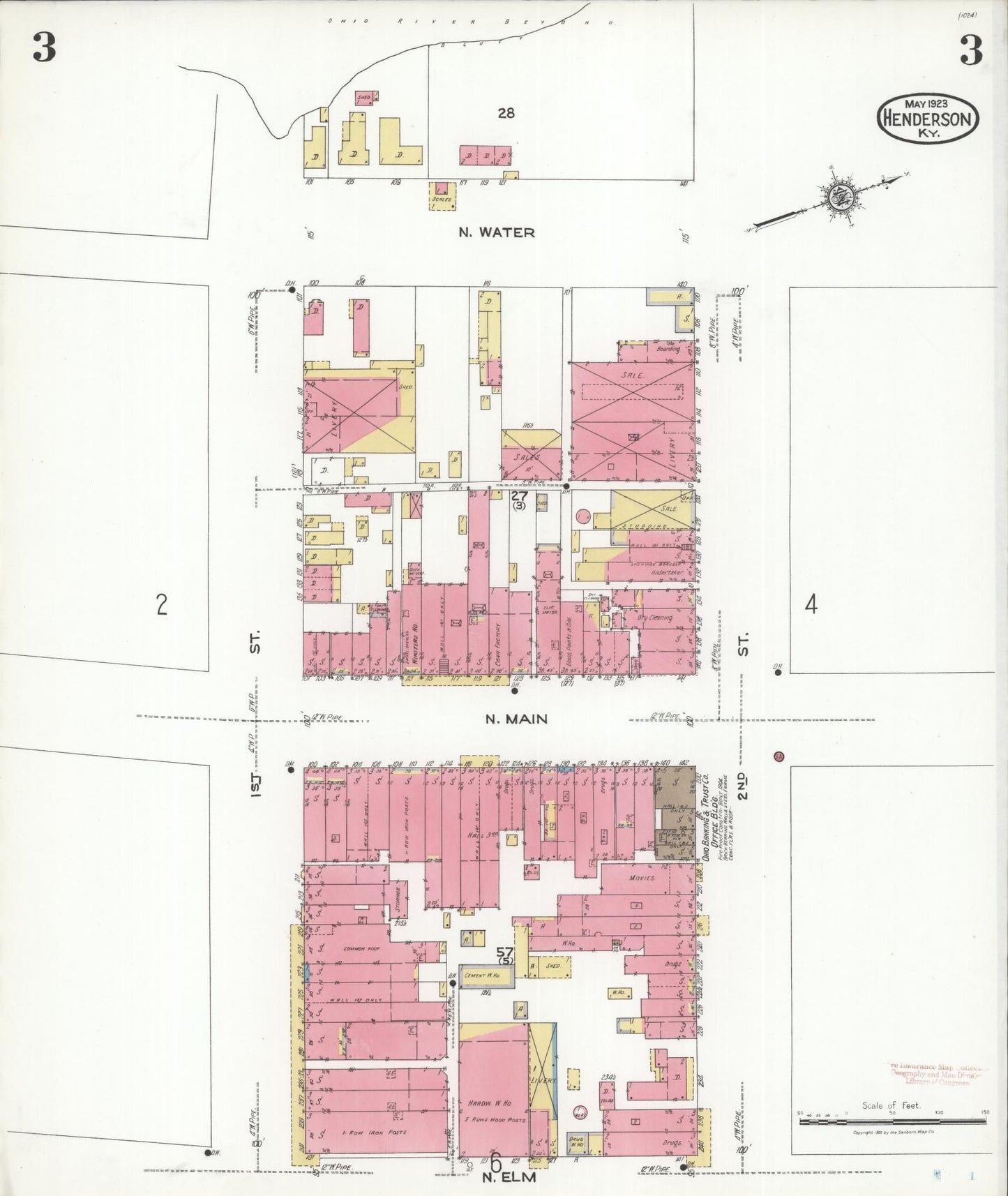 Sanborn Fire Insurance Map from Henderson, Henderson County, Kentucky (1923), Sheet #0003 - Complete Map Set gallery image, historic Sanborn map, vintage wall art, Kentucky Kentucky