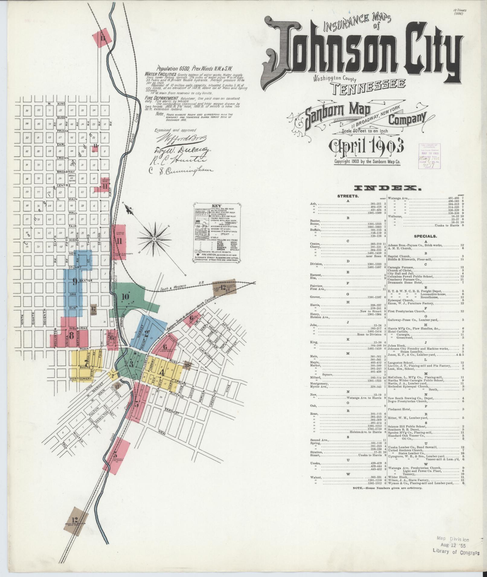 Sanborn Fire Insurance Map from Johnson City, Washington County, Tennessee. (1903) – Historic Sanborn Fire Insurance Map Print