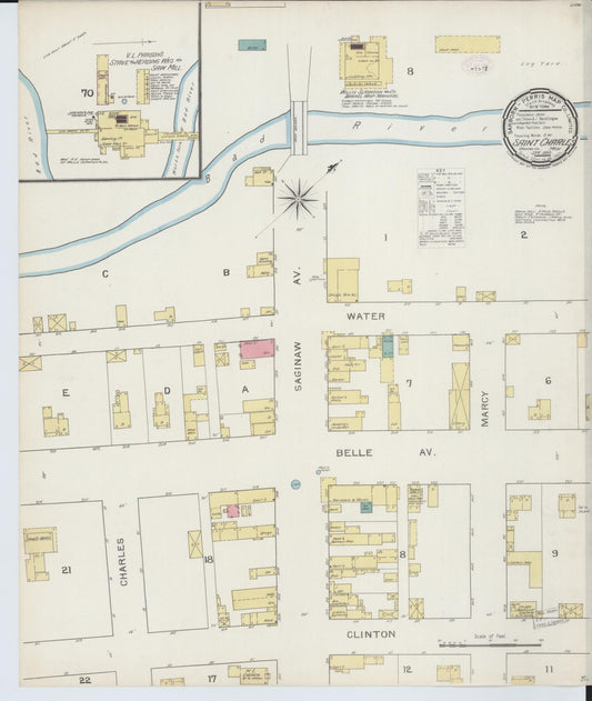 Sanborn Fire Insurance Map from Saint Charles, Saginaw County, Michigan (1893), Sheet #0001 - Historic Sanborn Fire Insurance Map Print, vintage old map wall art, antique decor, genealogy gift, Michigan Michigan map