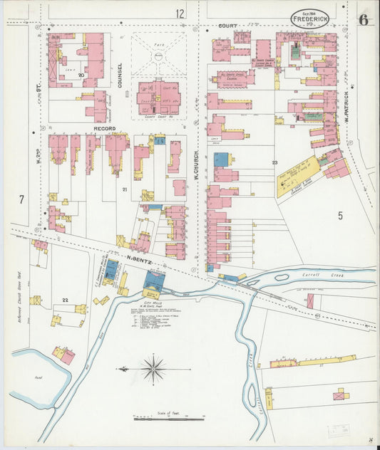 Sanborn Fire Insurance Map from Frederick, Frederick County, Maryland (1904), Sheet #0006 - Historic Sanborn Fire Insurance Map Print, vintage old map wall art, antique decor, genealogy gift, Maryland Maryland map