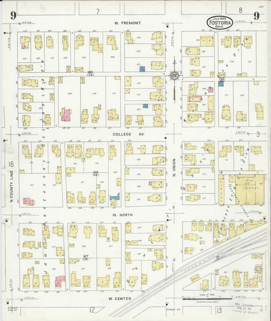 Sanborn Fire Insurance Map from Fostoria, Seneca, Hancock, And Wood Counties, Ohio (1924), Sheet #0009 - Historic Sanborn Fire Insurance Map Print, vintage old map wall art, antique decor, genealogy gift, Ohio Ohio map