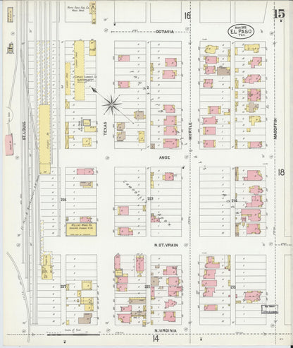 Sanborn Fire Insurance Map from El Paso, El Paso County, Texas (1902), Sheet #0015 - Complete Map Set gallery image, historic Sanborn map, vintage wall art, Texas Texas