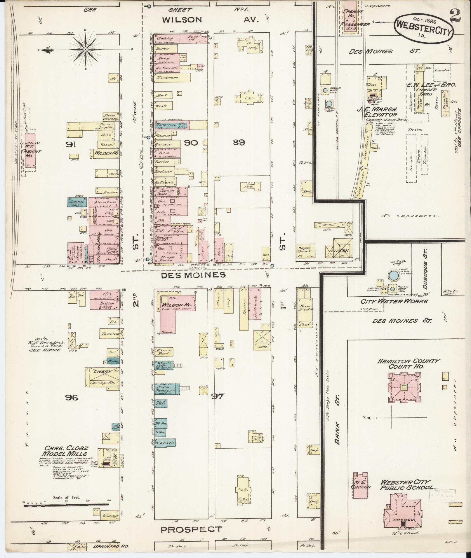Sanborn Fire Insurance Map from Webster City, Hamilton County, Iowa (1885), Sheet #0002 - Historic Sanborn Fire Insurance Map Print
