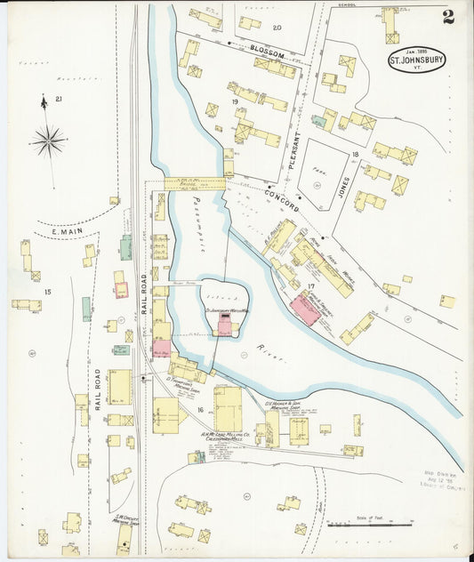 Sanborn Fire Insurance Map from Saint Johnsbury, Caledonia County, Vermont (1895), Sheet #0002 - Historic Sanborn Fire Insurance Map Print, vintage old map wall art, antique decor, genealogy gift, Vermont Vermont map