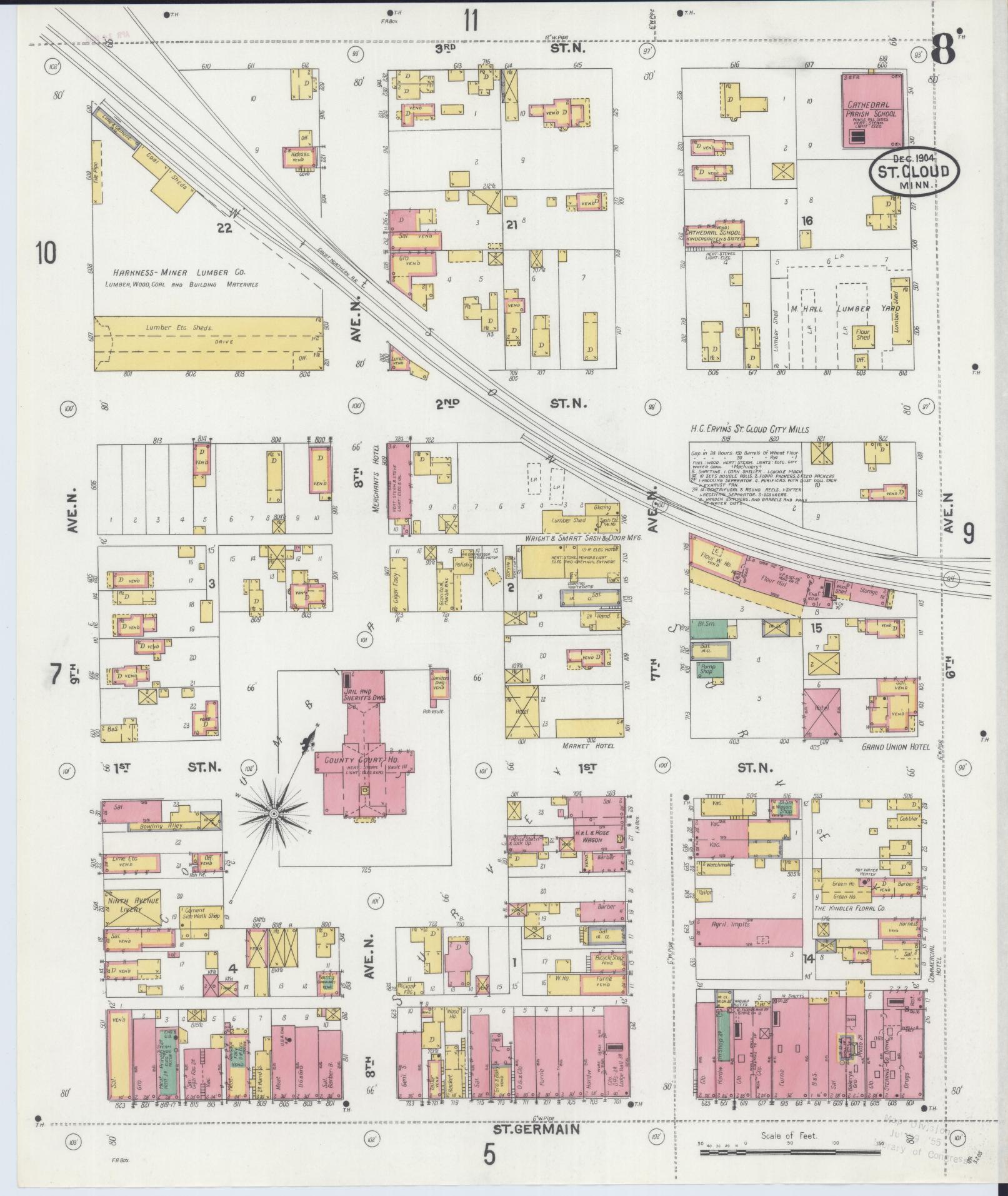 Sanborn Fire Insurance Map from Saint Cloud, Stearns, Benton, and Sherburne Counties, Minnesota (1904), Sheet #0008 - Complete Map Set gallery image, historic Sanborn map, vintage wall art, Minnesota Minnesota