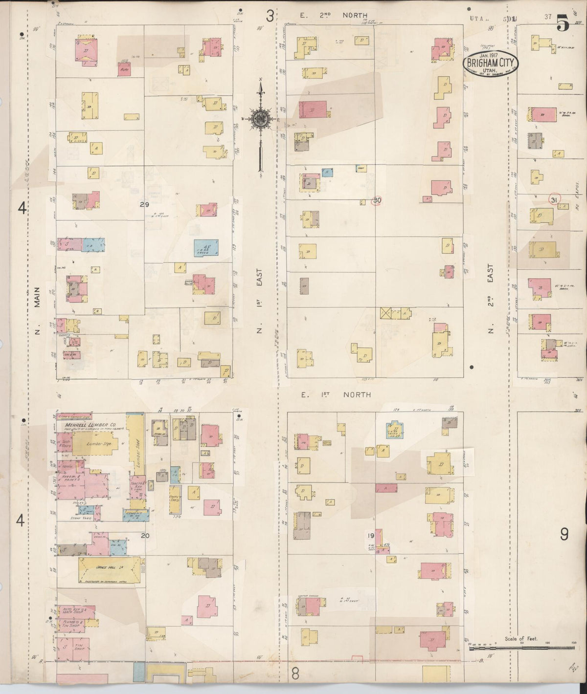 Sanborn Fire Insurance Map from Brigham City, Box Elder County, Utah (1949), Sheet #0005 - Historic Sanborn Fire Insurance Map Print, vintage old map wall art, antique decor, genealogy gift, Utah Utah map