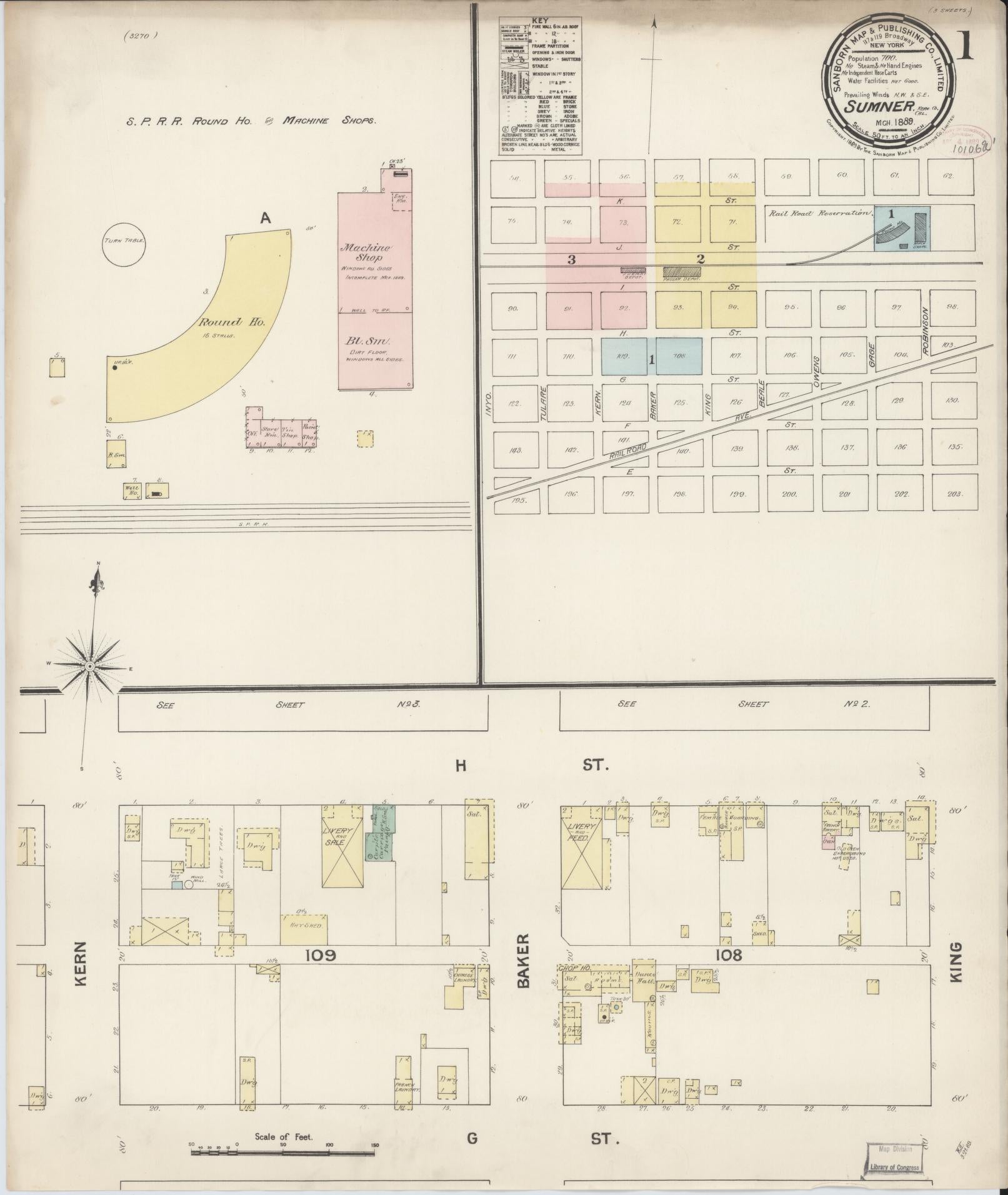 Sanborn Fire Insurance Map from Sumner, Kern County, California (1889), Sheet #0001 - Complete Map Set gallery image, historic Sanborn map, vintage wall art, California California