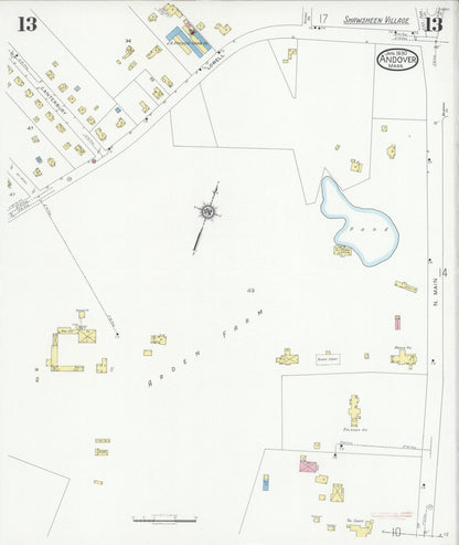 Sanborn Fire Insurance Map from Andover, Essex County, Massachusetts (1930), Sheet #0013 - Historic Sanborn Fire Insurance Map Print, vintage old map wall art, antique decor, genealogy gift, Massachusetts Massachusetts map