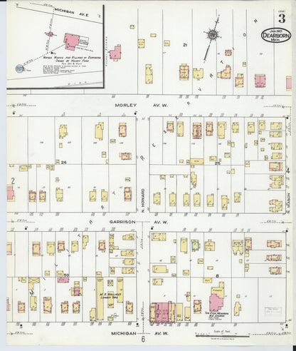 Sanborn Fire Insurance Map from Dearborn, Wayne County, Michigan (1921), Sheet #0003 - Complete Map Set gallery image, historic Sanborn map, vintage wall art, Michigan Michigan