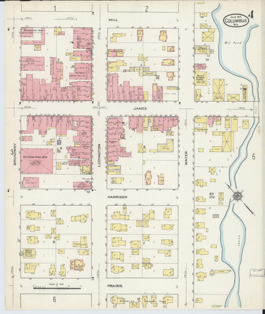 Sanborn Fire Insurance Map from Columbus, Columbia and Dodge County, Wisconsin (1915), Sheet #0004 - Historic Sanborn Fire Insurance Map Print, vintage old map wall art, antique decor, genealogy gift, Wisconsin Wisconsin map