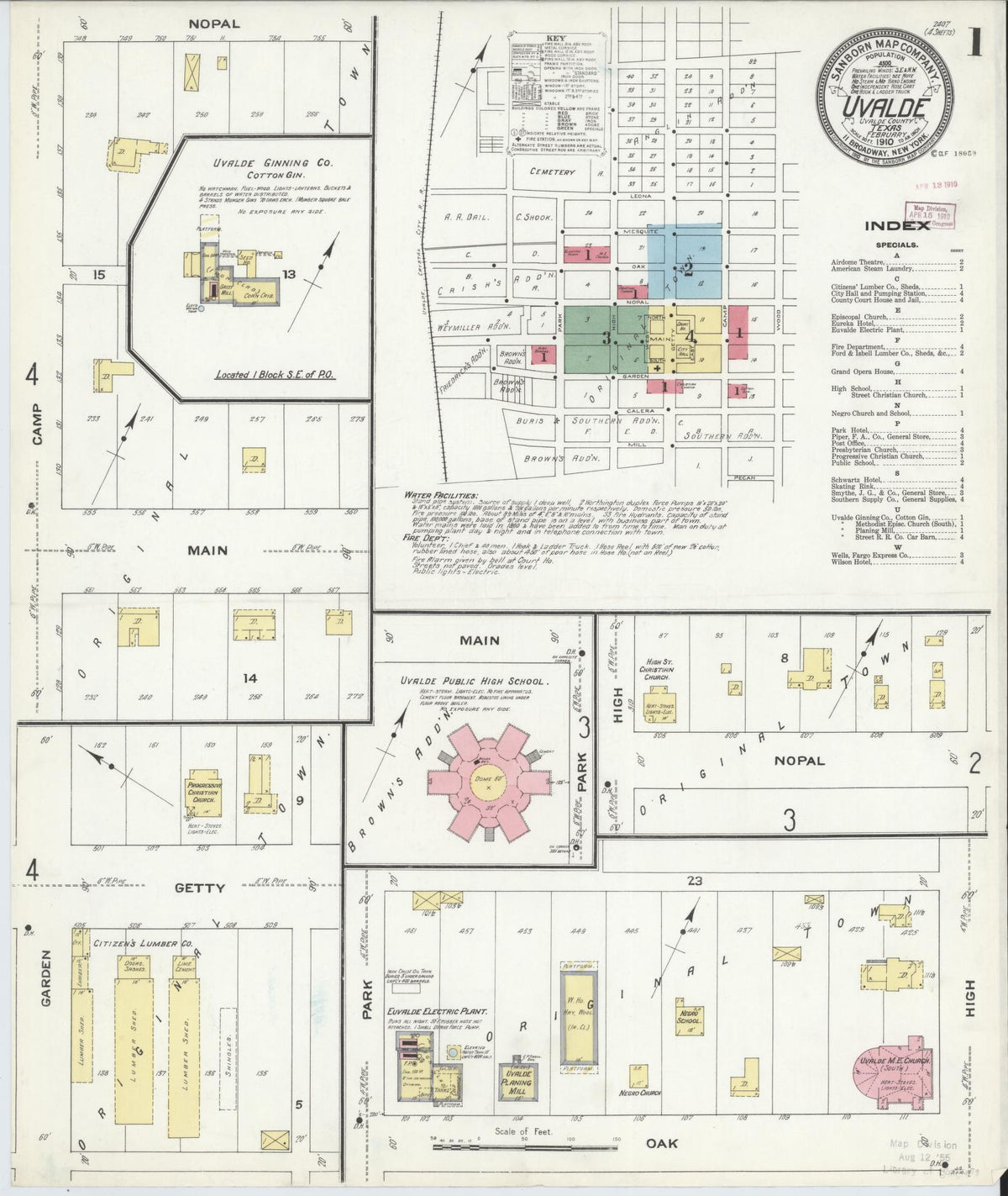 Sanborn Fire Insurance Map from Uvalde, Uvalde County, Texas (1910), Sheet #0001 - Complete Map Set gallery image, historic Sanborn map, vintage wall art, Texas Texas