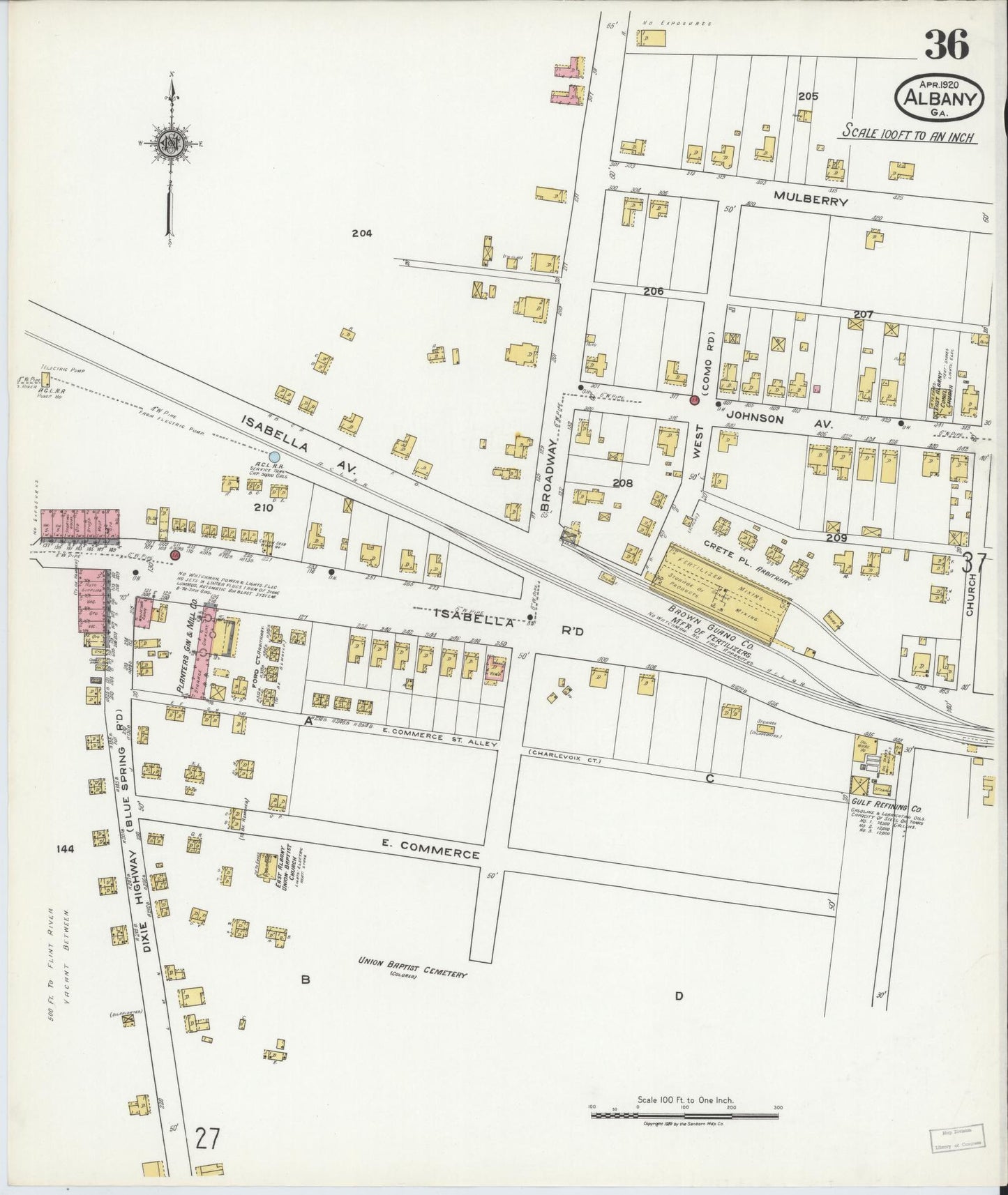 Sanborn Fire Insurance Map from Albany, Dougherty County, Georgia (1920), Sheet #0036 - Complete Map Set gallery image, historic Sanborn map, vintage wall art, Georgia Georgia