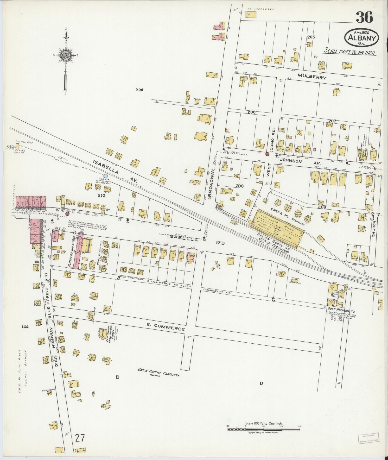 Sanborn Fire Insurance Map from Albany, Dougherty County, Georgia (1920), Sheet #0036 - Complete Map Set gallery image, historic Sanborn map, vintage wall art, Georgia Georgia