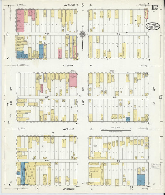 Sanborn Fire Insurance Map from Lawton, Comanche County, Oklahoma (1918), Sheet #0012 - Historic Sanborn Fire Insurance Map Print, vintage old map wall art, antique decor, genealogy gift, Oklahoma Oklahoma map
