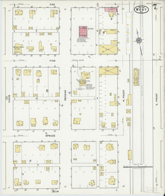Sanborn Fire Insurance Map from West, McLennan County, Texas (1921), Sheet #0007 - Historic Sanborn Fire Insurance Map Print, vintage old map wall art, antique decor, genealogy gift, Texas Texas map