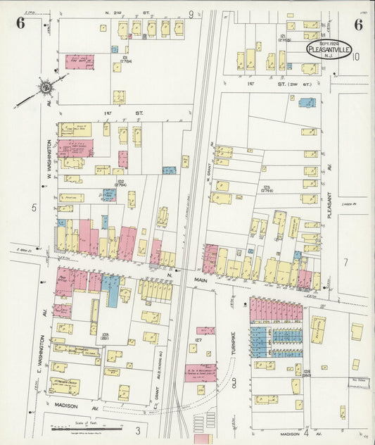 Sanborn Fire Insurance Map from Pleasantville, Atlantic County, New Jersey (1924), Sheet #0006 - Historic Sanborn Fire Insurance Map Print, vintage old map wall art, antique decor, genealogy gift, New Jersey New Jersey map