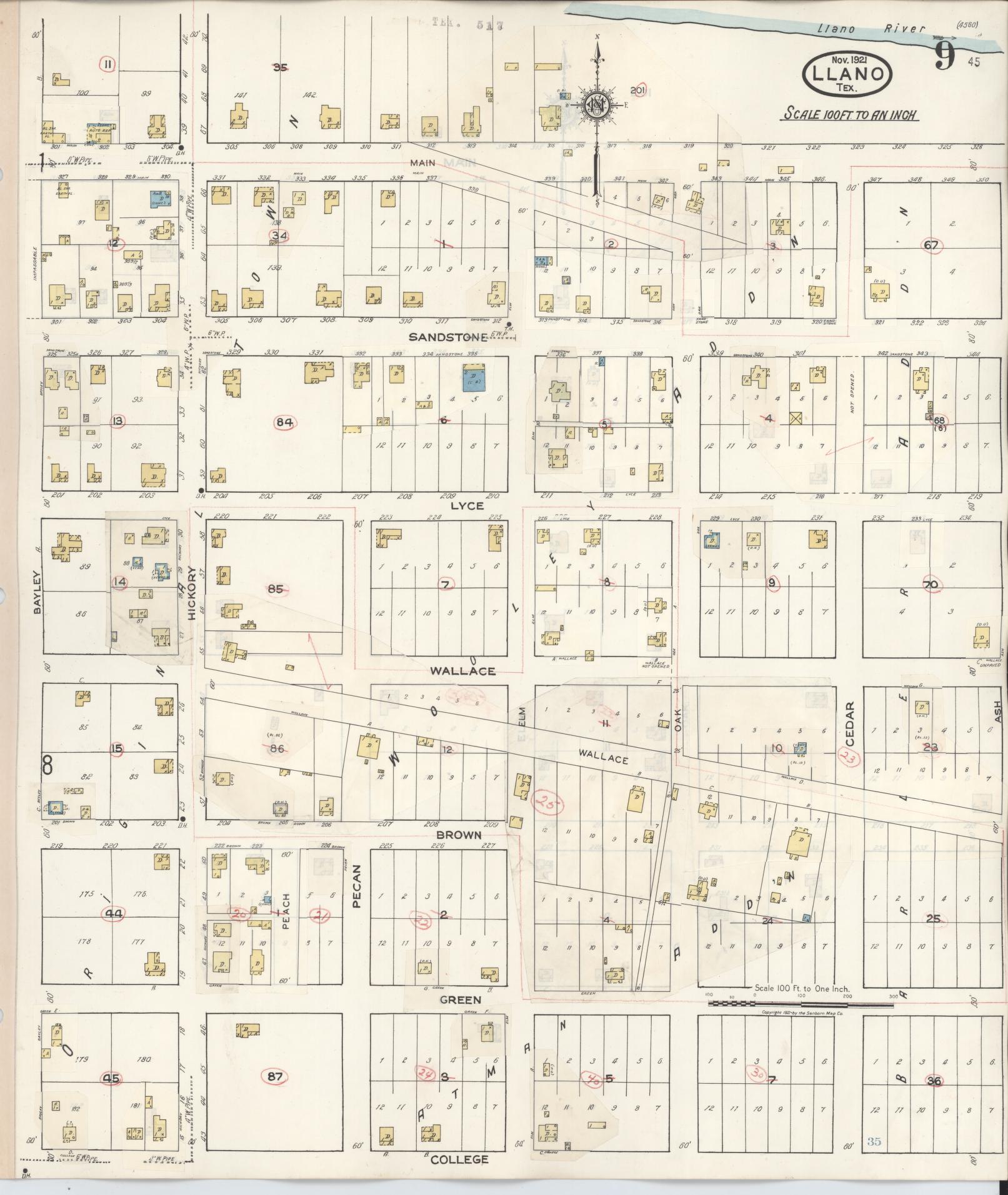Sanborn Fire Insurance Map from Llano, Llano County, Texas (1942), Sheet #0009 - Historic Sanborn Fire Insurance Map Print, vintage old map wall art, antique decor, genealogy gift, Texas Texas map