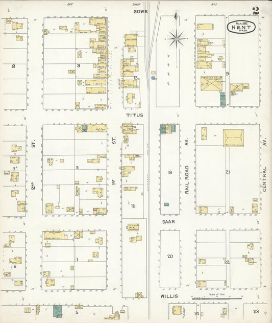 Sanborn Fire Insurance Map from Kent, King County, Washington (1892), Sheet #0002 - Historic Sanborn Fire Insurance Map Print, vintage old map wall art, antique decor, genealogy gift, Washington Washington map