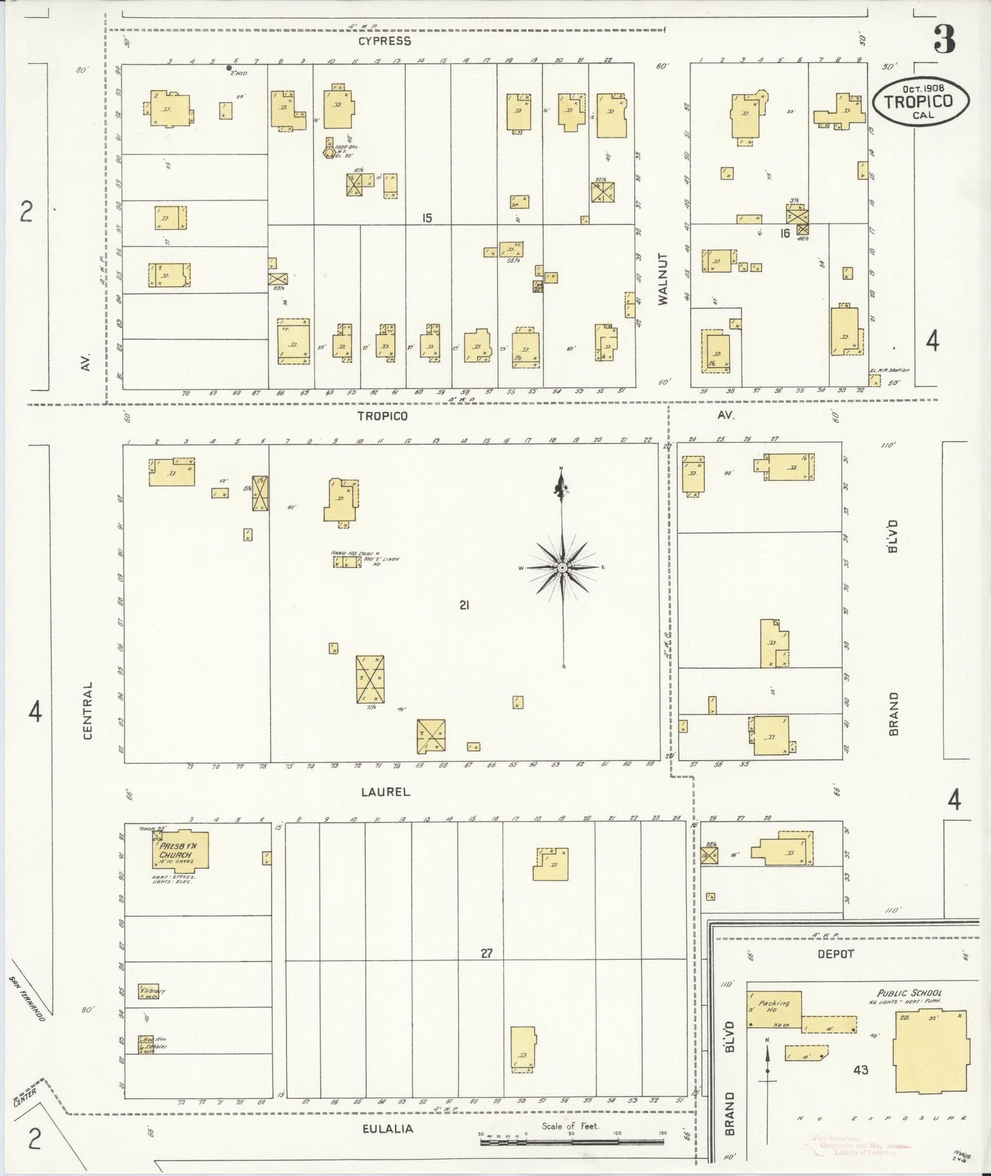 Sanborn Fire Insurance Map from Tropico, Los Angeles County, California (1908), Sheet #0003 - Complete Map Set gallery image, historic Sanborn map, vintage wall art, California California