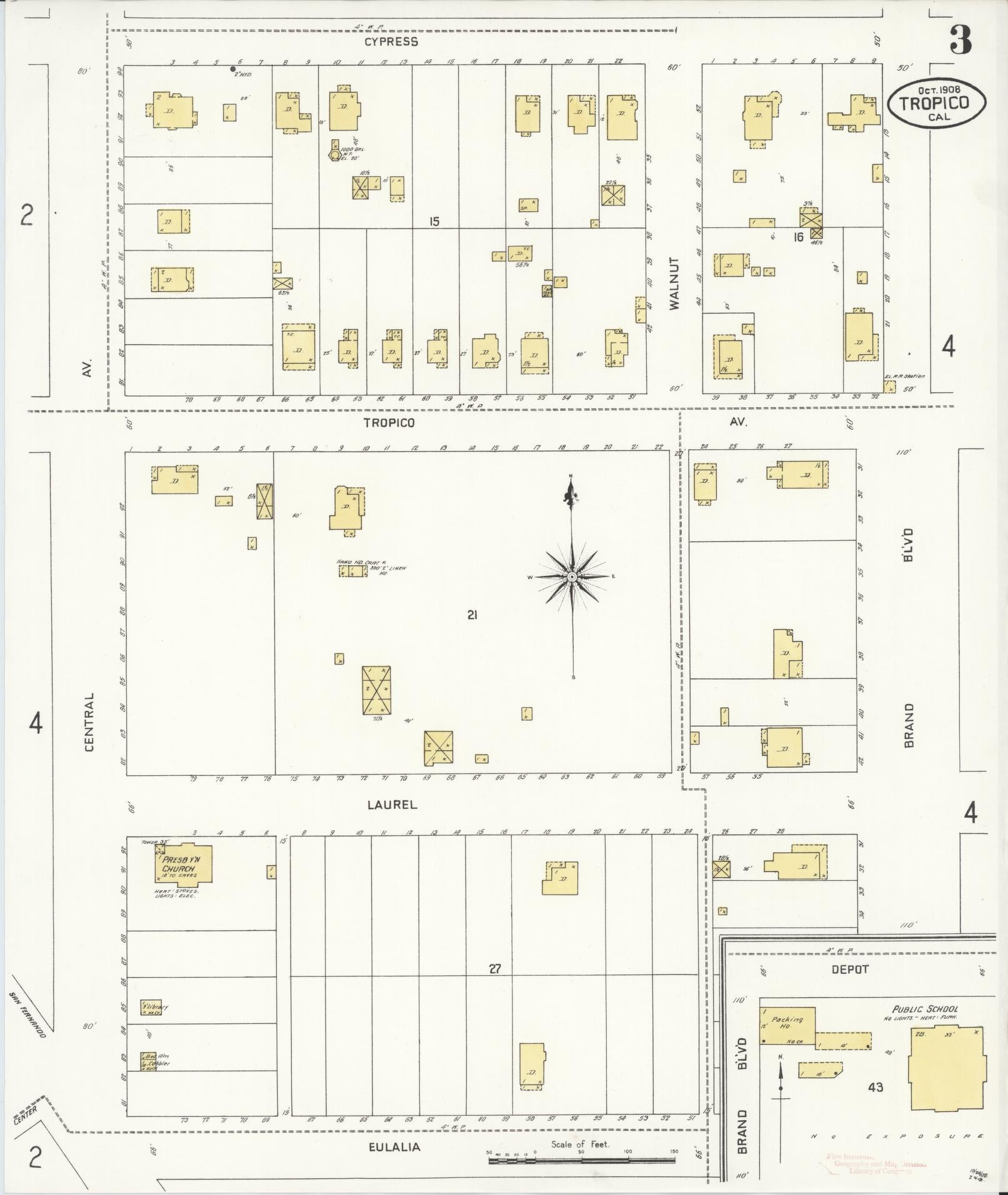 Sanborn Fire Insurance Map from Tropico, Los Angeles County, California (1908), Sheet #0003 - Complete Map Set gallery image, historic Sanborn map, vintage wall art, California California