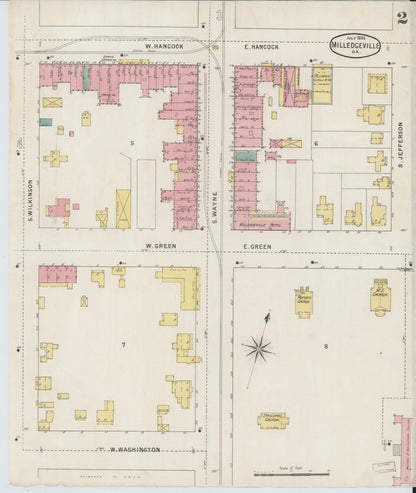 Sanborn Fire Insurance Map from Milledgeville, Baldwin County, Georgia (1895), Sheet #0002 - Complete Map Set gallery image, historic Sanborn map, vintage wall art, Georgia Georgia