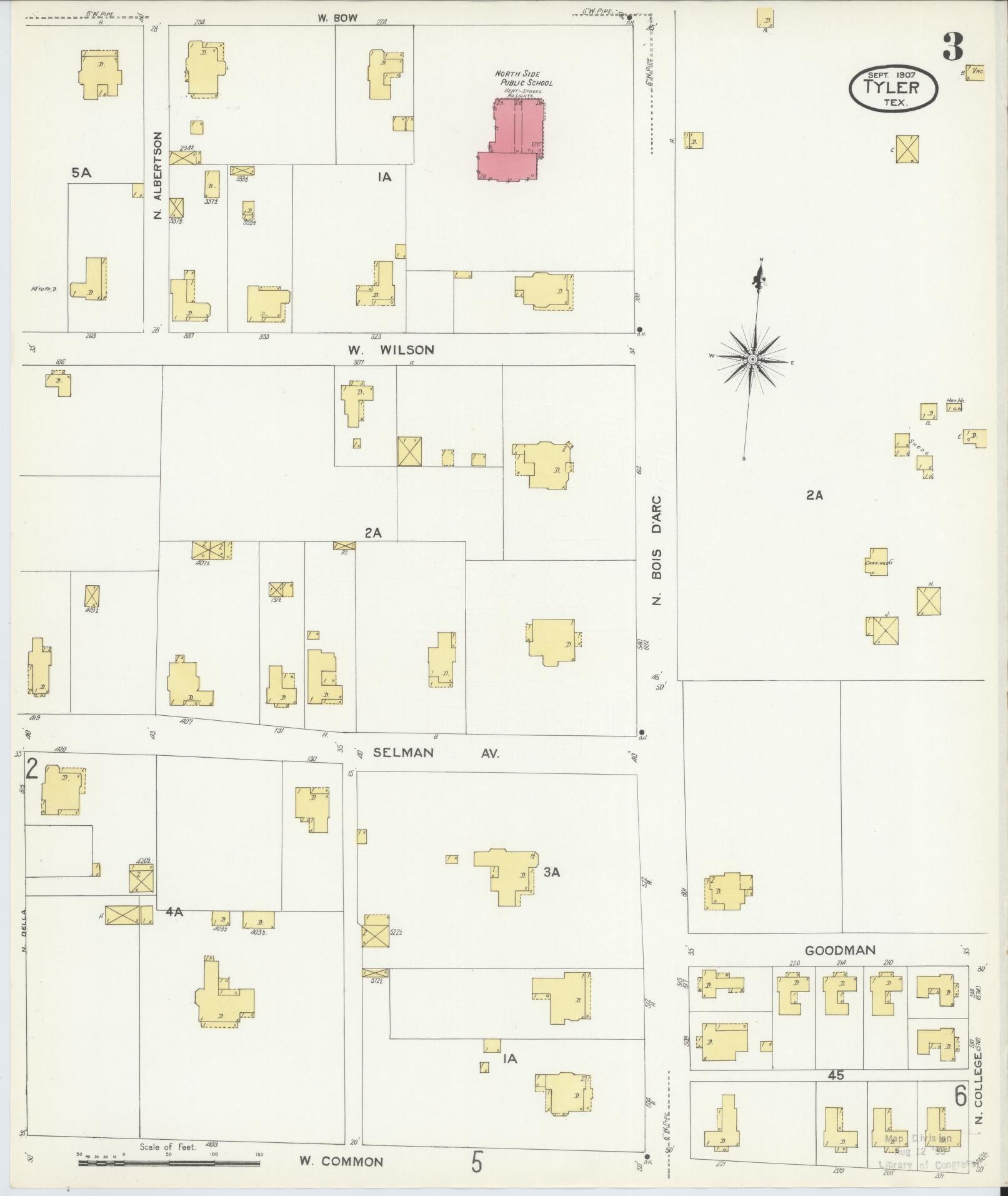 Sanborn Fire Insurance Map from Tyler, Smith County, Texas (1907), Sheet #0003 - Complete Map Set gallery image, historic Sanborn map, vintage wall art, Texas Texas