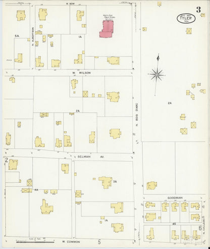 Sanborn Fire Insurance Map from Tyler, Smith County, Texas (1907), Sheet #0003 - Complete Map Set gallery image, historic Sanborn map, vintage wall art, Texas Texas