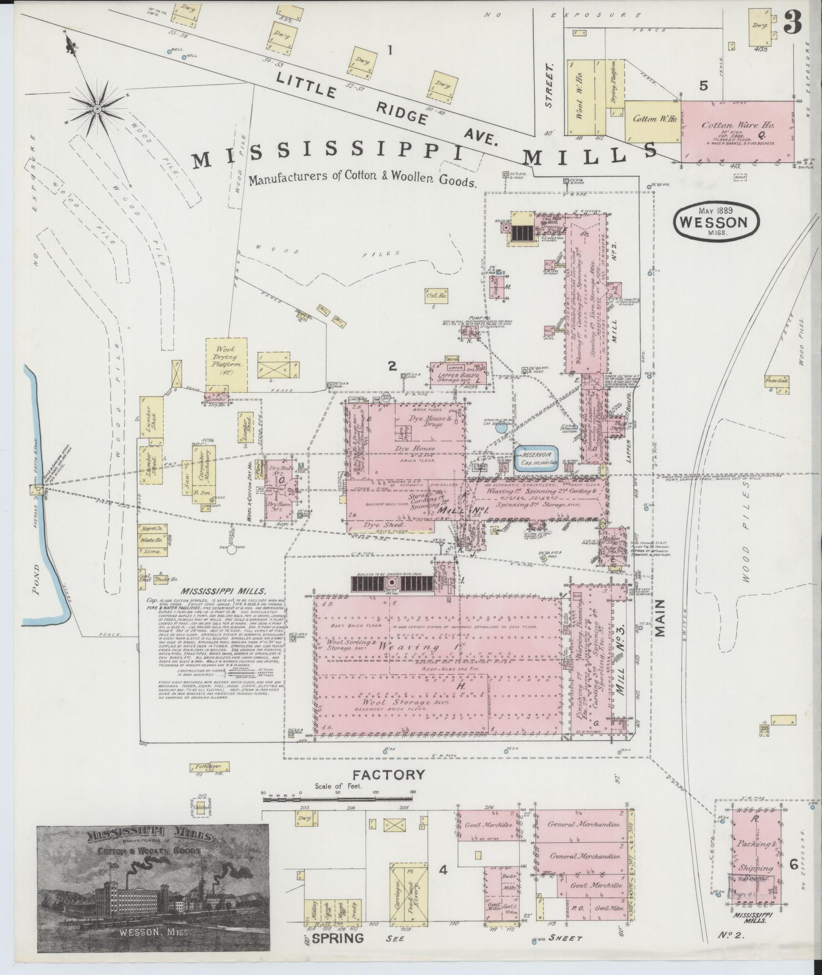 Sanborn Fire Insurance Map from Wesson, Copiah County, Mississippi (1889), Sheet #0003 - Historic Sanborn Fire Insurance Map Print, vintage old map wall art, antique decor, genealogy gift, Mississippi Mississippi map