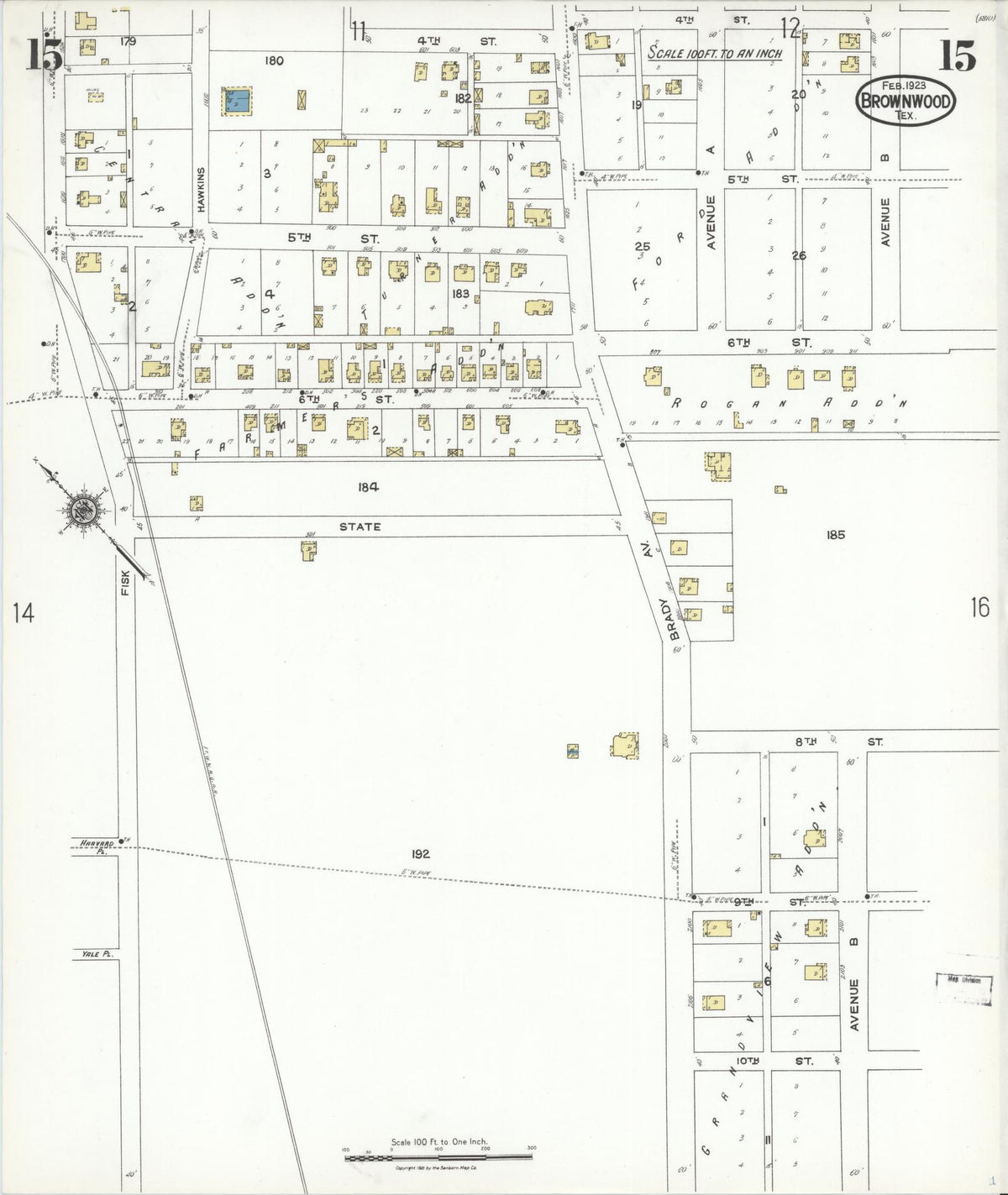 Sanborn Fire Insurance Map from Brownwood, Brown County, Texas (1923), Sheet #0015 - Complete Map Set gallery image, historic Sanborn map, vintage wall art, Texas Texas