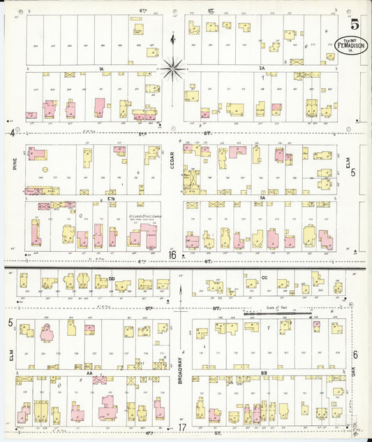 Sanborn Fire Insurance Map from Fort Madison, Lee County, Iowa (1907), Sheet #0005 - Historic Sanborn Fire Insurance Map Print, vintage old map wall art