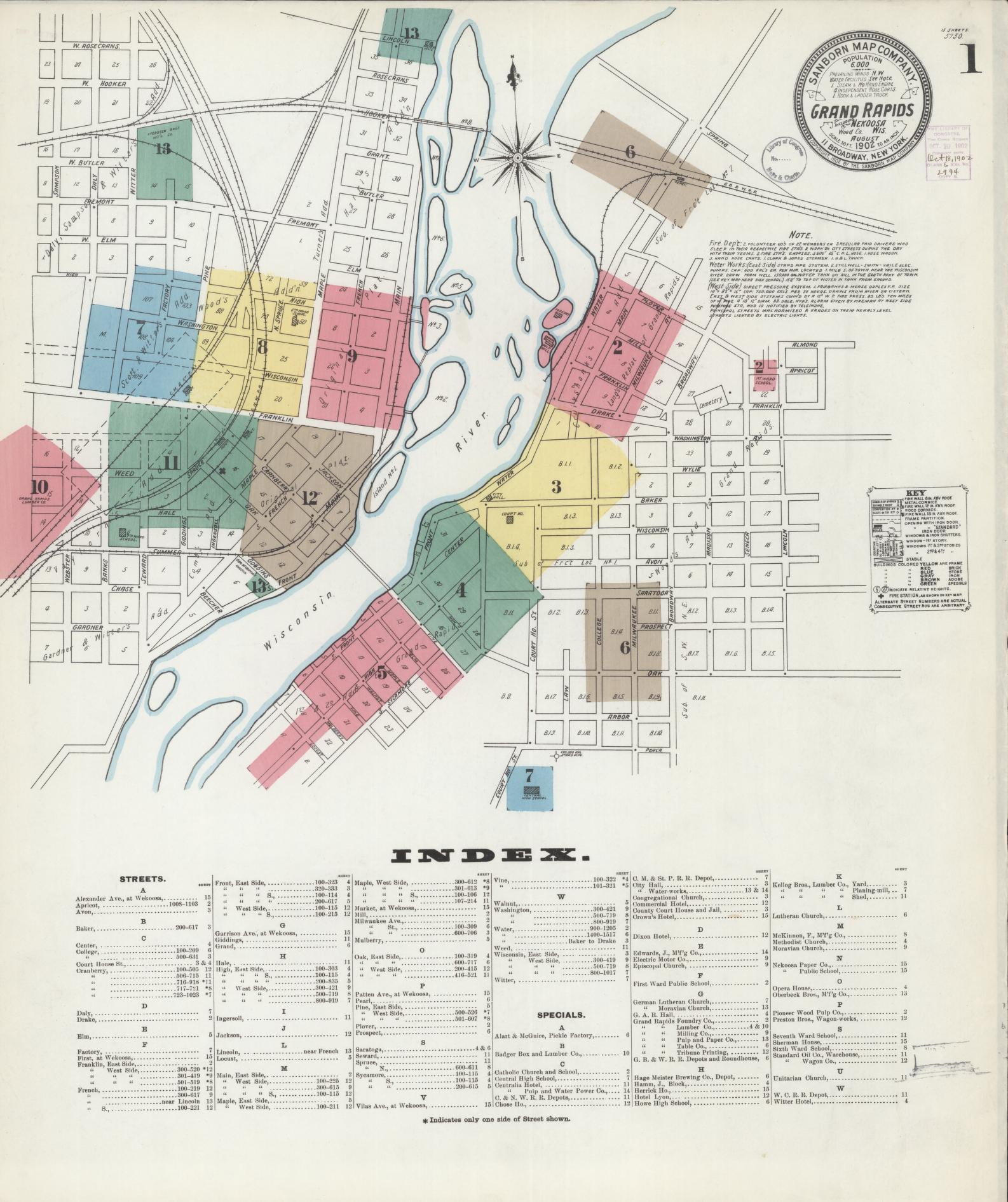 Sanborn Fire Insurance Map from Grand Rapids, Wood County, Wisconsin (1902), Sheet #0001 - Complete Map Set gallery image, historic Sanborn map, vintage wall art, Wisconsin Wisconsin