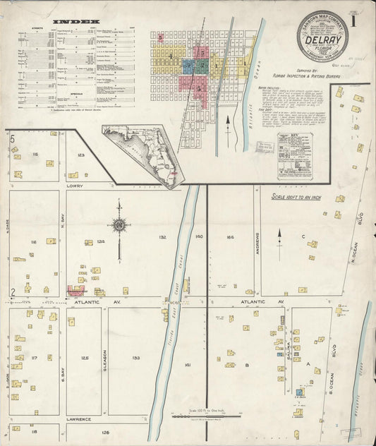 Sanborn Fire Insurance Map from Delray, Palm Beach County, Florida (1922), Sheet #0001 - Complete Map Set gallery image, historic Sanborn map, vintage wall art, Florida Florida