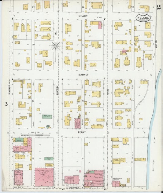 Sanborn Fire Insurance Map from Helena, Phillips County, Arkansas (1900), Sheet #0002 - Historic Sanborn Fire Insurance Map Print, vintage old map wall art, antique decor, genealogy gift, Arkansas Arkansas map