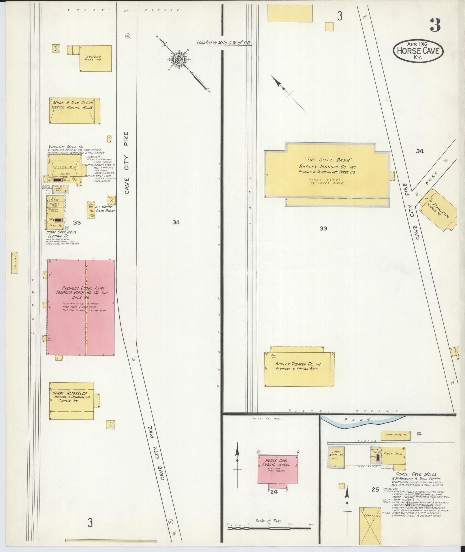 Sanborn Fire Insurance Map from Horse Cave, Hart County, Kentucky (1916), Sheet #0003 - Complete Map Set gallery image, historic Sanborn map, vintage wall art, Kentucky Kentucky