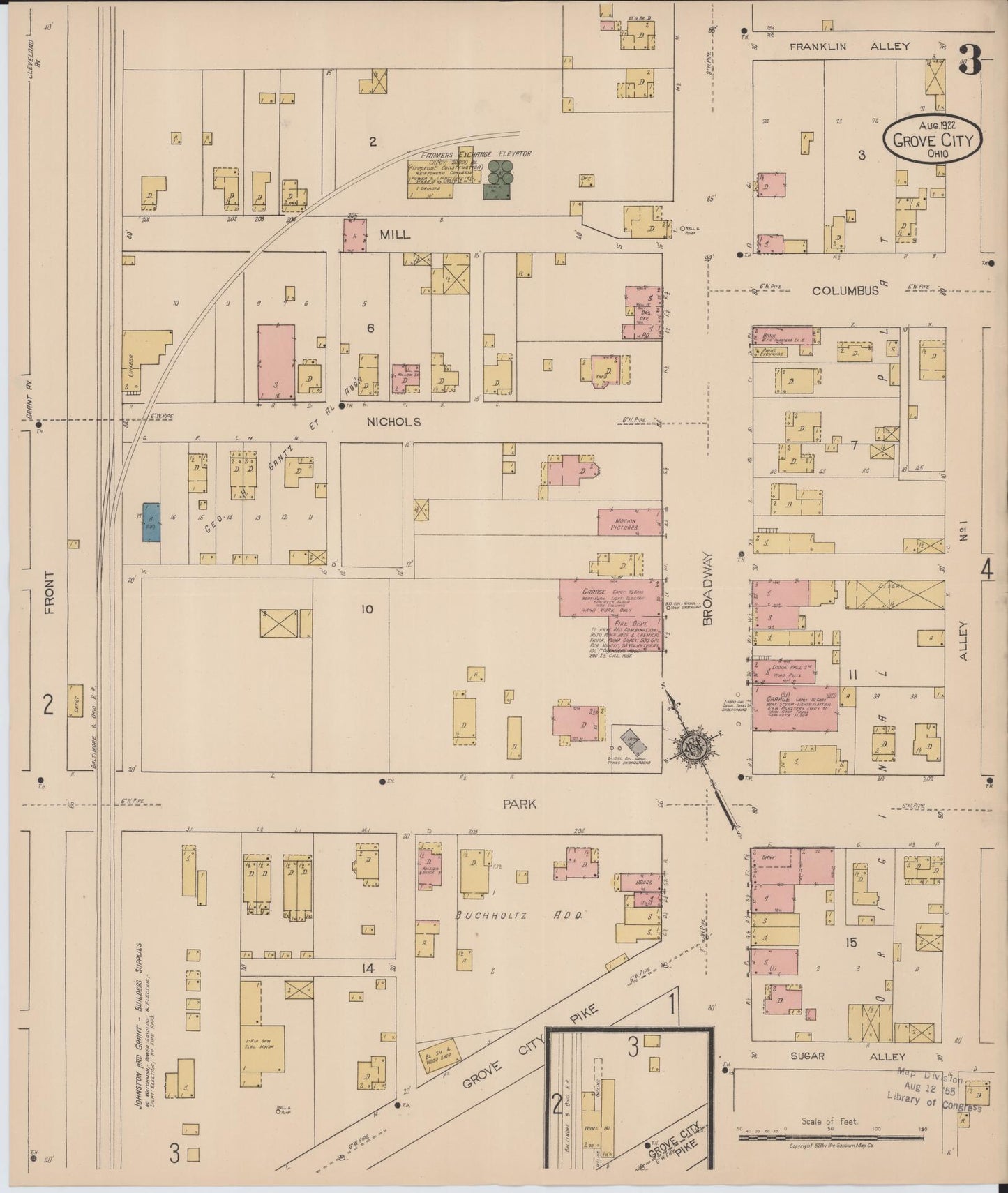 Sanborn Fire Insurance Map from Grove City, Franklin County, Ohio (1922), Sheet #0003 - Historic Sanborn Fire Insurance Map Print, vintage old map wall art, antique decor, genealogy gift, Ohio Ohio map