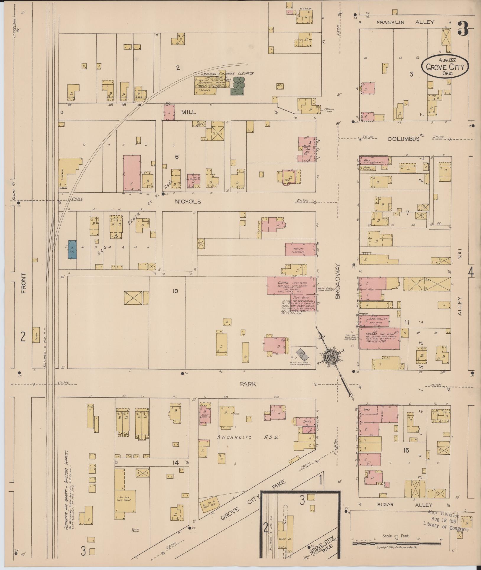 Sanborn Fire Insurance Map from Grove City, Franklin County, Ohio (1922), Sheet #0003 - Historic Sanborn Fire Insurance Map Print, vintage old map wall art, antique decor, genealogy gift, Ohio Ohio map