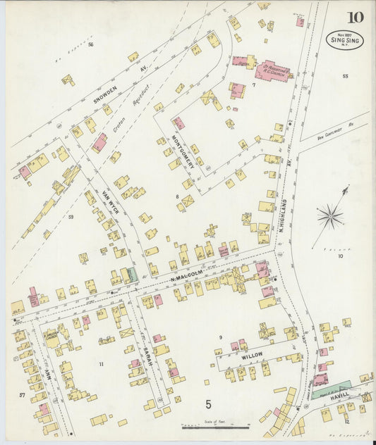 Sanborn Fire Insurance Map from Sing Sing, Westchester County, New York (1897), Sheet #0010 - Historic Sanborn Fire Insurance Map Print, vintage old map wall art, antique decor, genealogy gift, New York New York map