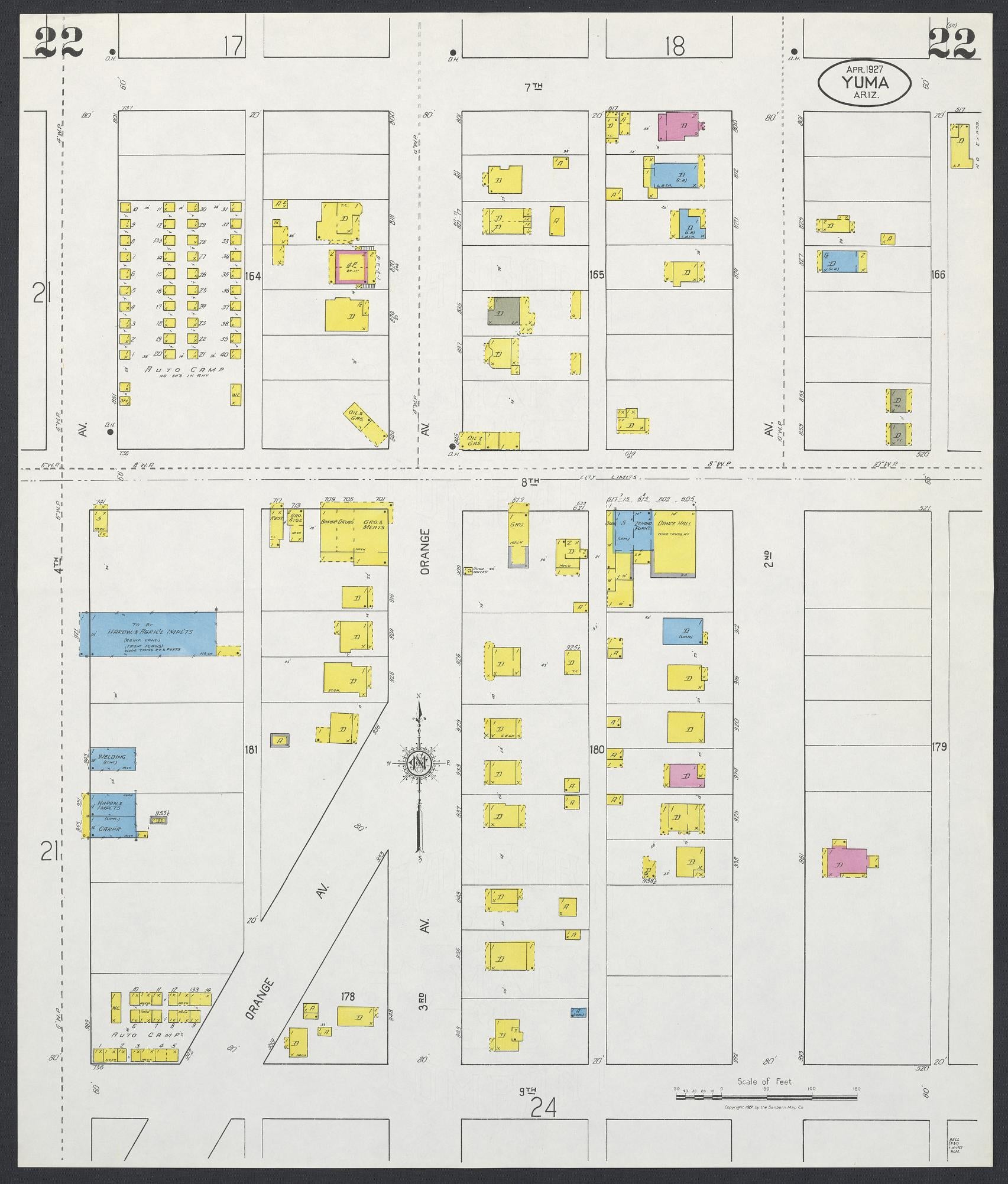 Sanborn Fire Insurance Map from Yuma, Yuma County, Arizona (1927), Sheet #0022 - Complete Map Set gallery image, historic Sanborn map, vintage wall art, Arizona Arizona
