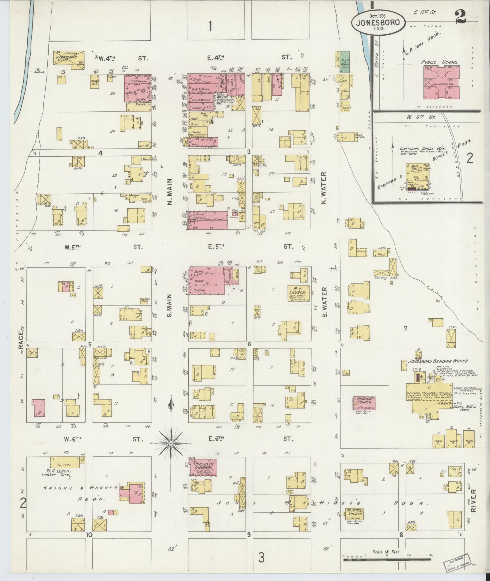 Sanborn Fire Insurance Map from Jonesboro, Grant County, Indiana (1898), Sheet #0002 - Historic Sanborn Fire Insurance Map Print, vintage old map wall art, antique decor, genealogy gift, Indiana Indiana map