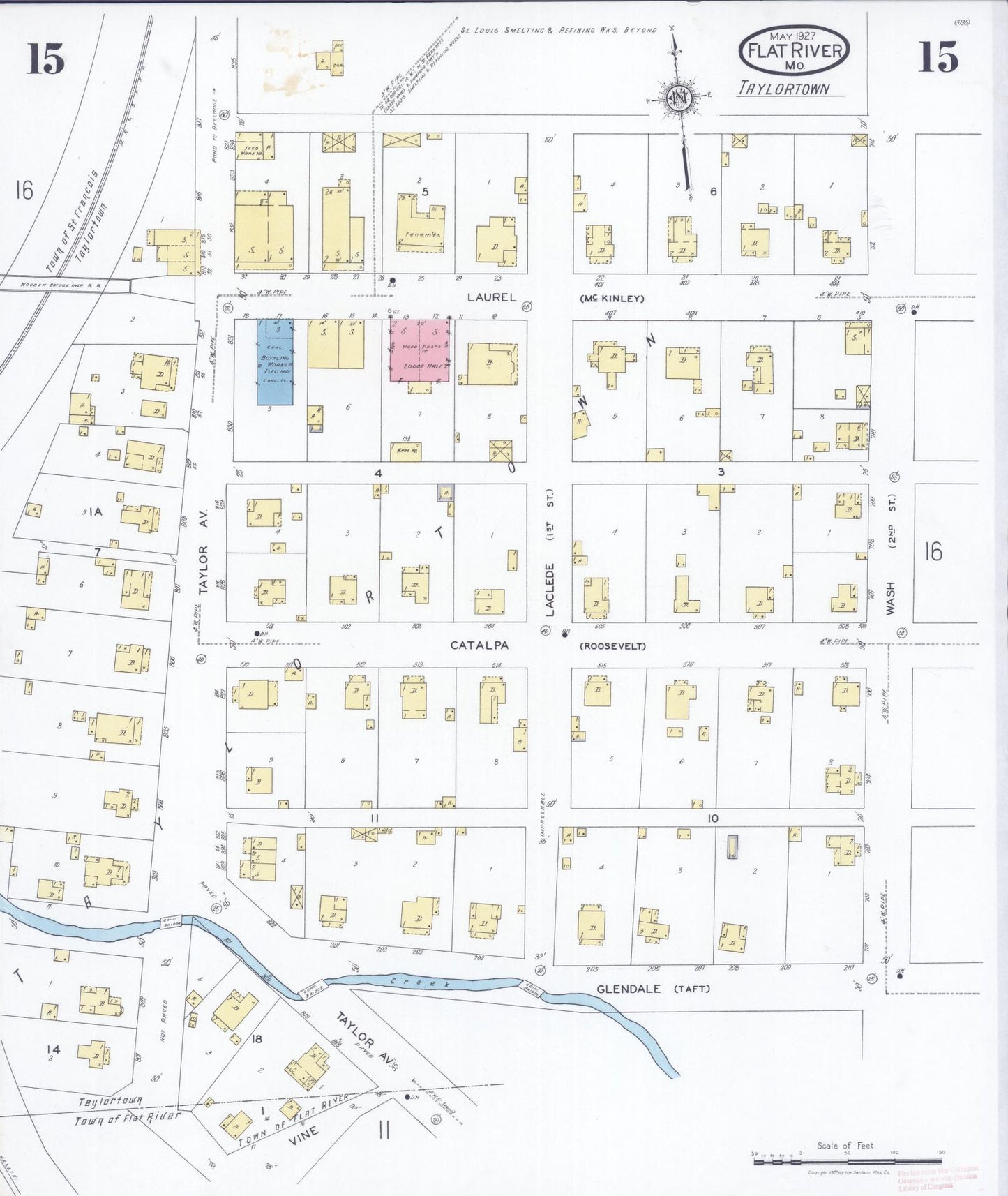 Sanborn Fire Insurance Map from Flat River, Saint Francois County, Missouri (1927), Sheet #0015 - Historic Sanborn Fire Insurance Map Print, vintage old map wall art, antique decor, genealogy gift, Missouri Missouri map