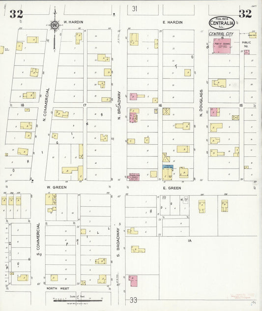 Sanborn Fire Insurance Map from Centralia, Marion, Clinton, Jefferson, and Washington Counties, Illinois (1924), Sheet #0032 - Historic Sanborn Fire Insurance Map Print, vintage old map wall art, antique decor, genealogy gift, Illinois Illinois map