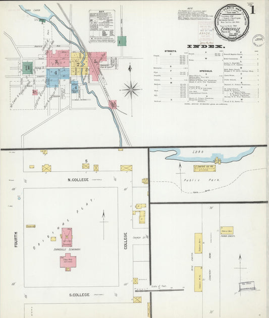 Sanborn Fire Insurance Map from Evansville, Rock County, Wisconsin (1899), Sheet #0001 - Complete Map Set gallery image, historic Sanborn map, vintage wall art, Wisconsin Wisconsin