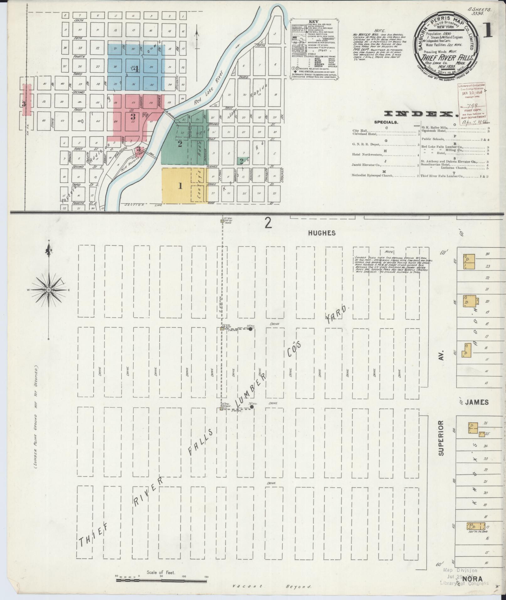 Sanborn Fire Insurance Map from Thief River Falls, Pennington County, Minnesota (1899), Sheet #0001 - Complete Map Set gallery image, historic Sanborn map, vintage wall art, Minnesota Minnesota