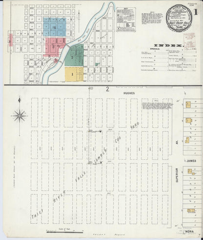 Sanborn Fire Insurance Map from Thief River Falls, Pennington County, Minnesota (1899), Sheet #0001 - Complete Map Set gallery image, historic Sanborn map, vintage wall art, Minnesota Minnesota