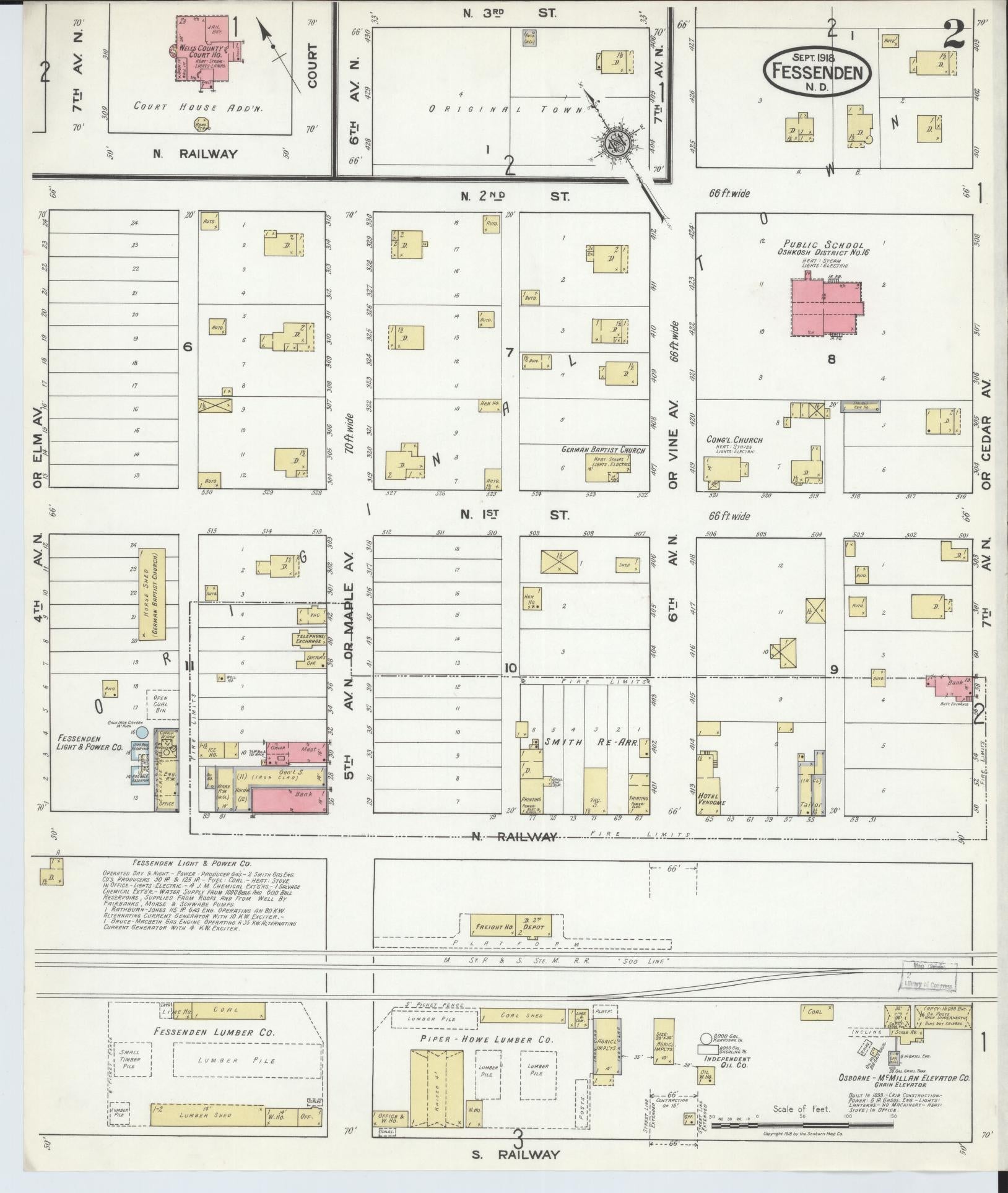Sanborn Fire Insurance Map from Fessenden, Wells County, North Dakota (1918), Sheet #0002 - Complete Map Set gallery image, historic Sanborn map, vintage wall art, North Dakota North Dakota