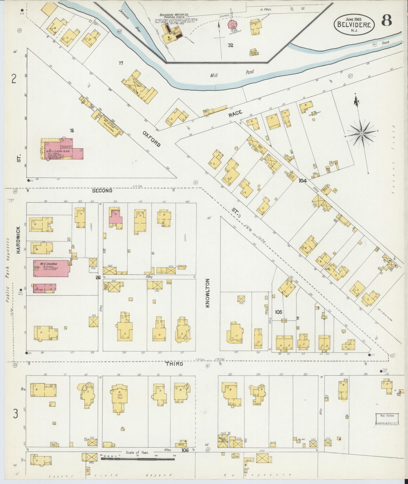 Sanborn Fire Insurance Map from Belvidere, Warren County, New Jersey (1903), Sheet #0008 - Historic Sanborn Fire Insurance Map Print, vintage old map wall art, antique decor, genealogy gift, Pennsylvania Pennsylvania map